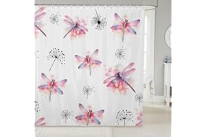 Feelyou Dragonfly Fabric Shower Curtain for Kids Boys Girls Dandelion Bathroom Waterproof Accessories with 12 Hooks Pink Shower Curtain Bedroom Decor Nutrue Theme Curtains