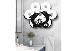 EUIROET Funny Dolphin Wall Mounted Toilet Holder Paper Storage,Animals Storage Paper Holders for Bathroom,Waterproof Metal Animal Toilet Paper Storage,Black Metal Toilet Paper Organizer Hold Extra 8 Rolls