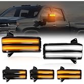 LED Sequential Side Mirror Turn Signal Light for 2020-2025 Chevy Silverado | 2Pcs Side Marker Running Light Switchback for 2020-2025 Chevy Silverado/GMC Sierra 2500 3500, White &amp; Amber LED Smoked Lens