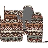 DONMYER Vintage Rustic Bear Oven Mitts and Pot Holders 4 pcs Set Silicone Bear Mountain Kitchen Oven Mitt Gloves Country Cabin Themed Pot Holders Non-Slip Heat Resistant Cooking Mitts Set for Grilling