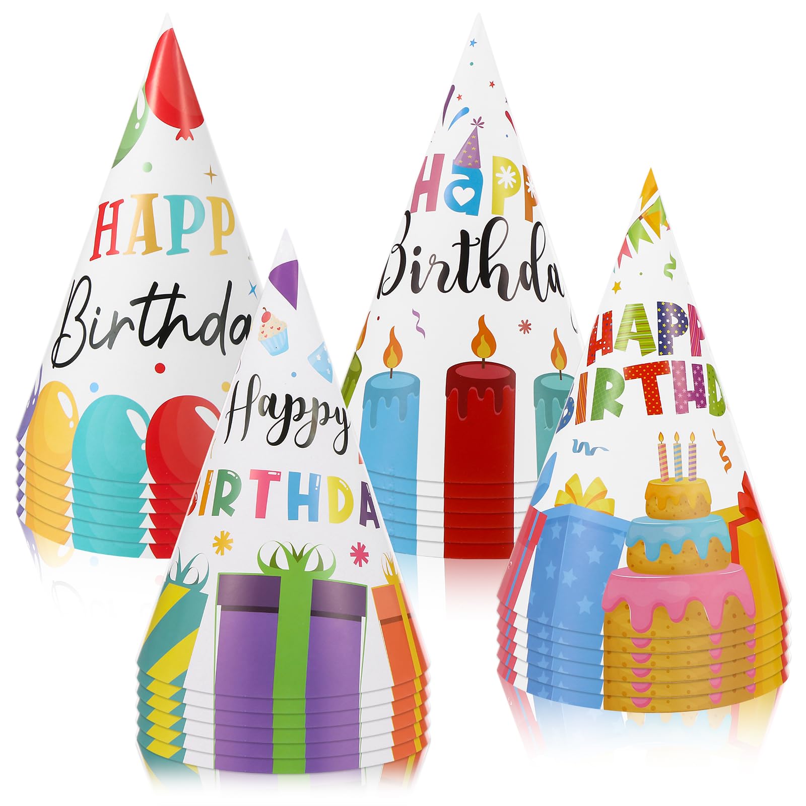 YXSJAS 24Pcs Colorful Birthday Party Hats Happy Birthday Cone Paper Hats Rainbow Cone Ha-ts for Birth-day, Baby Shower, Anniversary, Housewarming Party