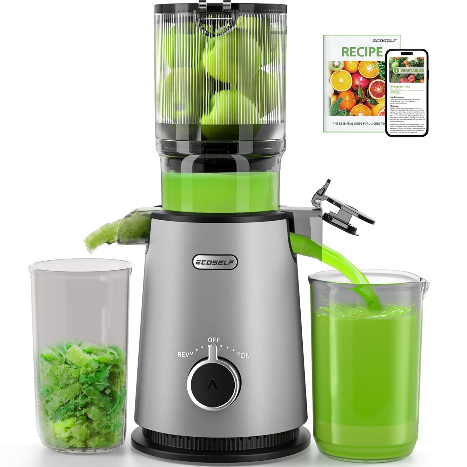 Photo 1 of Cold Press Juicer, ECOSELF Juicer Machines with Large Feed Chute Fit Whole Fruits & Vegetables, Self Feeding for Juice Extractor Machine, Easy to Clean and Assemble, High Juice Yield