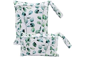 SMARBORE 2 Pack Cute Little Wet Dry Bags for Baby Diapers & Breast Pump Parts, Waterproof Reusable Wet Bag with Handle, Beach Pool Gym Bag Stroller Yoga Toiletries Daycare Organizer, 7.9"*9.8"/5.9"*8.9"