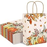 JarThenaAMCS 24Pcs Fall Kraft Paper Gift Bags Pumpkin Maple Leaves Treat Bags with Handles Grocery Shopping Bags Candy Goodie Bags for Autumn Thanksgiving Baby Shower Birthday Party Favors Supplies