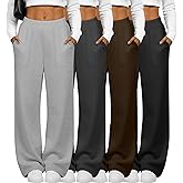 Velvelhall 4 Pack Women's Lounge Sweatpants High Waisted Wide Leg Pants with Pockets Loose Casual Pants Workout Yoga Jogger