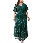 TIARALY Plus Size Sequin Embroidery Formal Long Dress V Shaped Waist A Line Sparkly Prom Dresses Wedding Guest Evening Gown