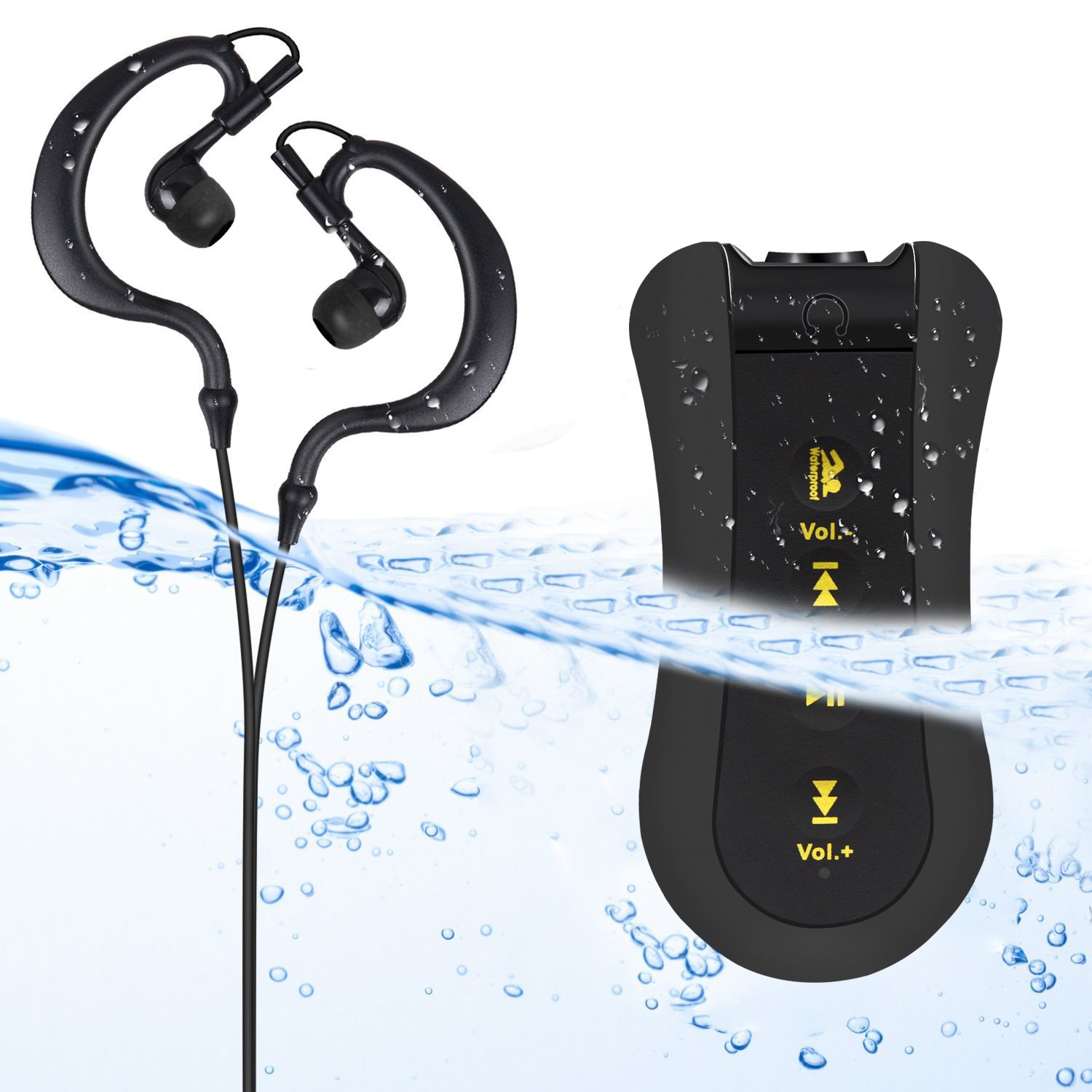 Waterproof MP3 Player, EATPOW 8GB IPX8 Upgraded Waterproof Stereo Earphone Underwater Sport MP3 with FM Radio Music Player for Swimming,Running,Water Sports (Max Depth 10M/32.8ft)