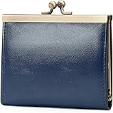GOIACII Credit Card Holder Vintage Wallet for Women Genuine Leather Ladies Card Cases with Kiss Lock Small Blue