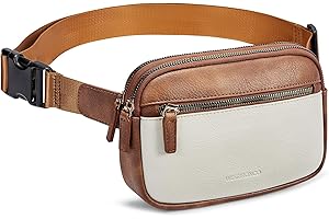WESTBRONCO Fanny Packs for Women, Fashion Waist Packs with Adjustable Strap, PU Leather Belt Bag with Multi-Pockets, Small Crossbody Purse, Brown & Beige