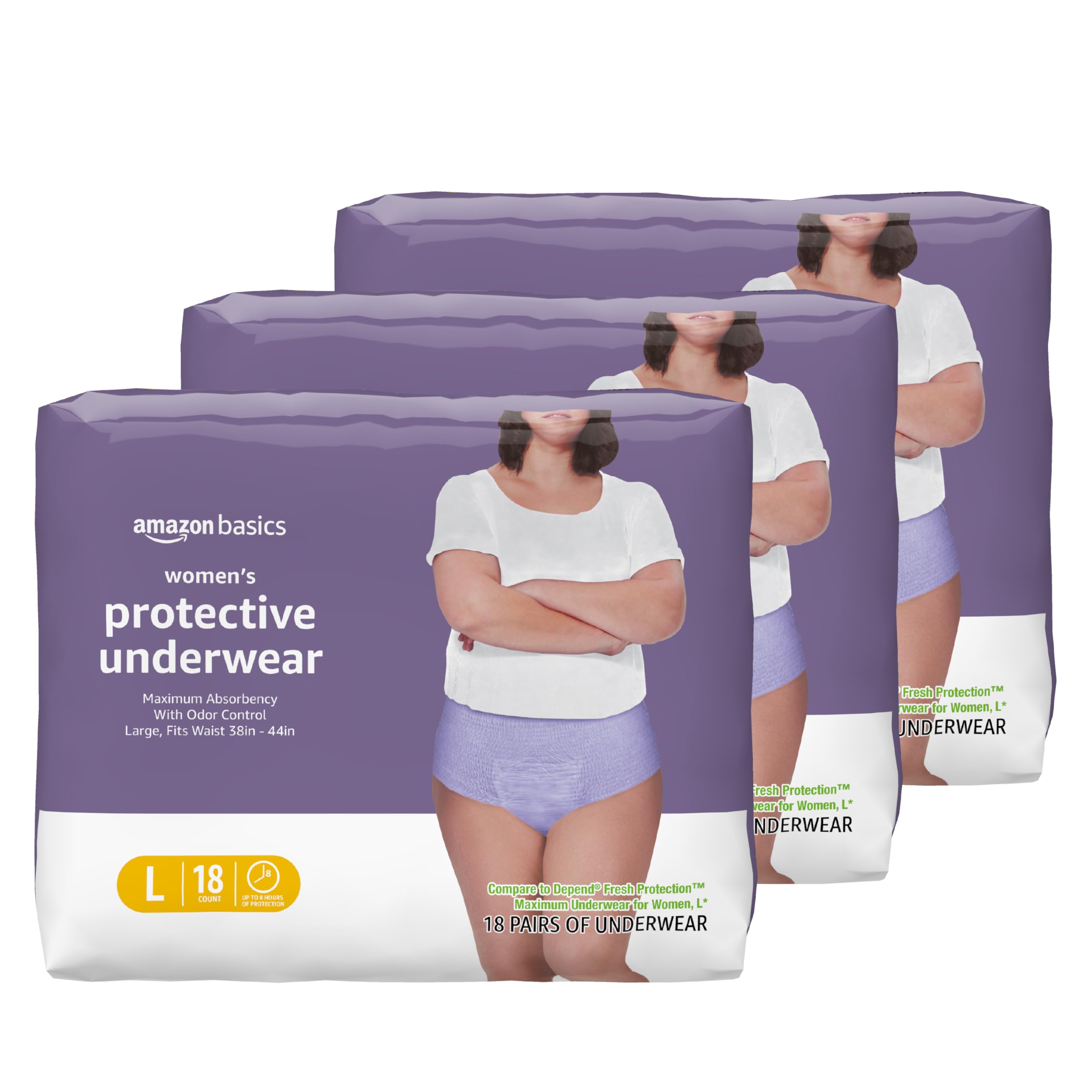 Photo 1 of Amazon Basics Incontinence Underwear for Women, Protective, Disposable, Postpartum, Maximum Absorbency, Large, Lavender, 54 Count (3 Packs of 18)