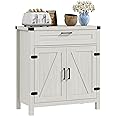 HOMCOM Farmhouse Sideboard Buffet Cabinet With Drawer & Barn Doors - 30" Kitchen Storage Cabinet In Gray