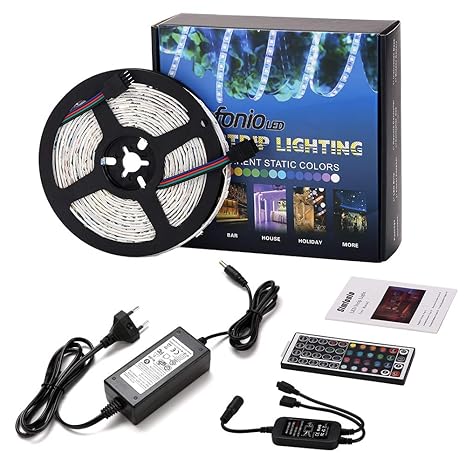Simfonio LED Strip 5m - LED Stripes 5m 5050SMD 150 LED RGB Strip Full Kit - LED Streifen mit Fernbedienung und Netzteil