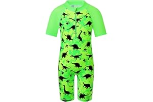 TFJH E One-Piece Boys Short Sleeve Swimsuits Rash Guard Suits Swimwear 50+ UV Sun Protective Zip
