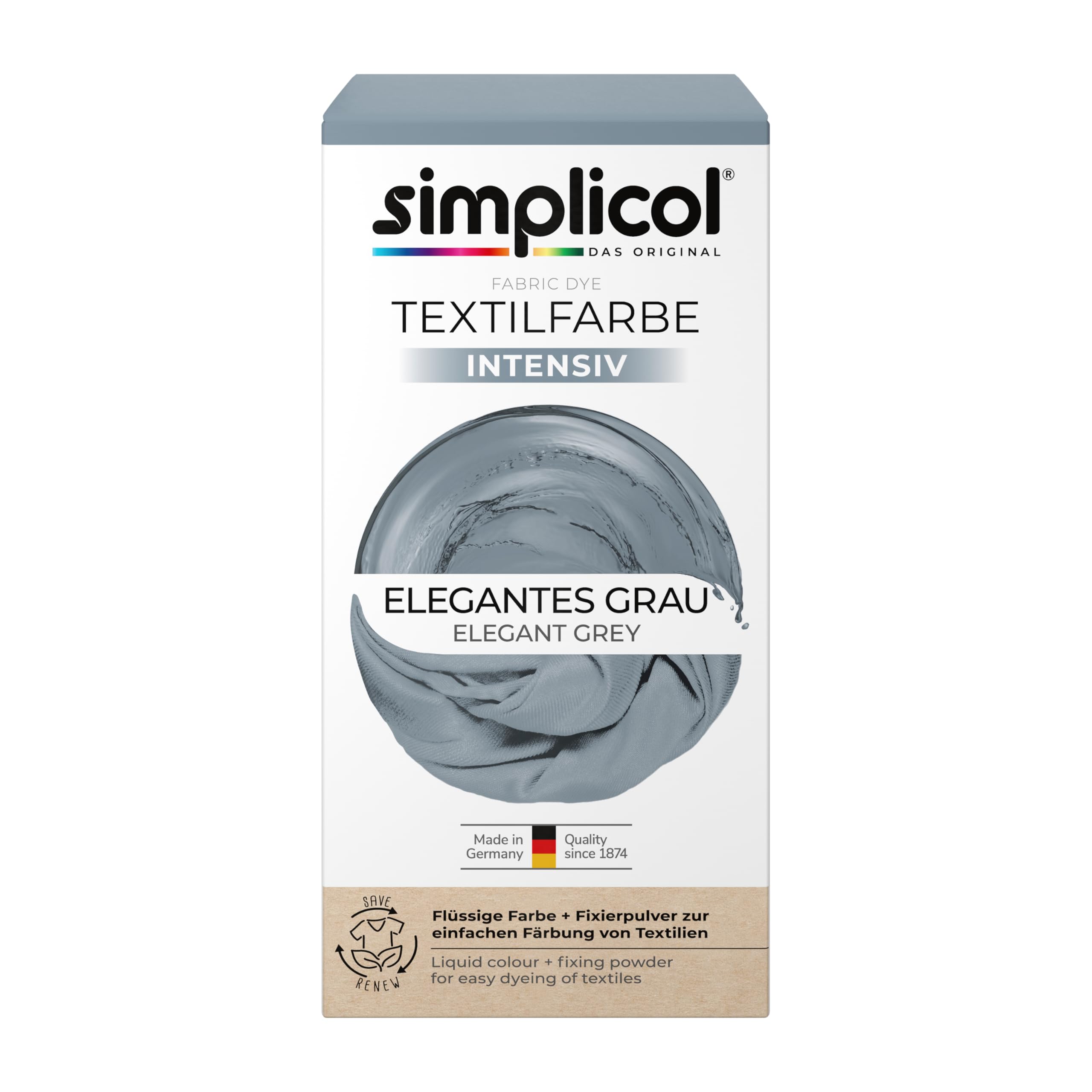 simplicol Textile Dye Intense (18 Colours), Elegant Grey 1817: Easy Dyeing in the Washing Machine, All-in-1 Complete Pack