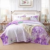 Heymybed Purple Quilt Set King Size, 3 Pieces Elegant Floral Bedspread Coverlet Set with 2 Pillow Shams, Soft Microfiber Reversible Quilt Bedding Set for All Season 106"×92"