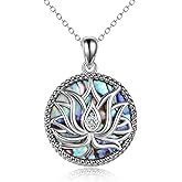ONEFINITY Lotus Necklace 925 Sterling Silver Moonstone Pendant Necklace Yoga Lotus Jewelry for Women