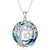 TOUPOP Birthday Gifts for Women 925 Sterling Silver Tree of Life Year Old Necklace Circle Crystal Jewelry Christmas Gifts for Her Wife Mom Mother Grandma Grandmother