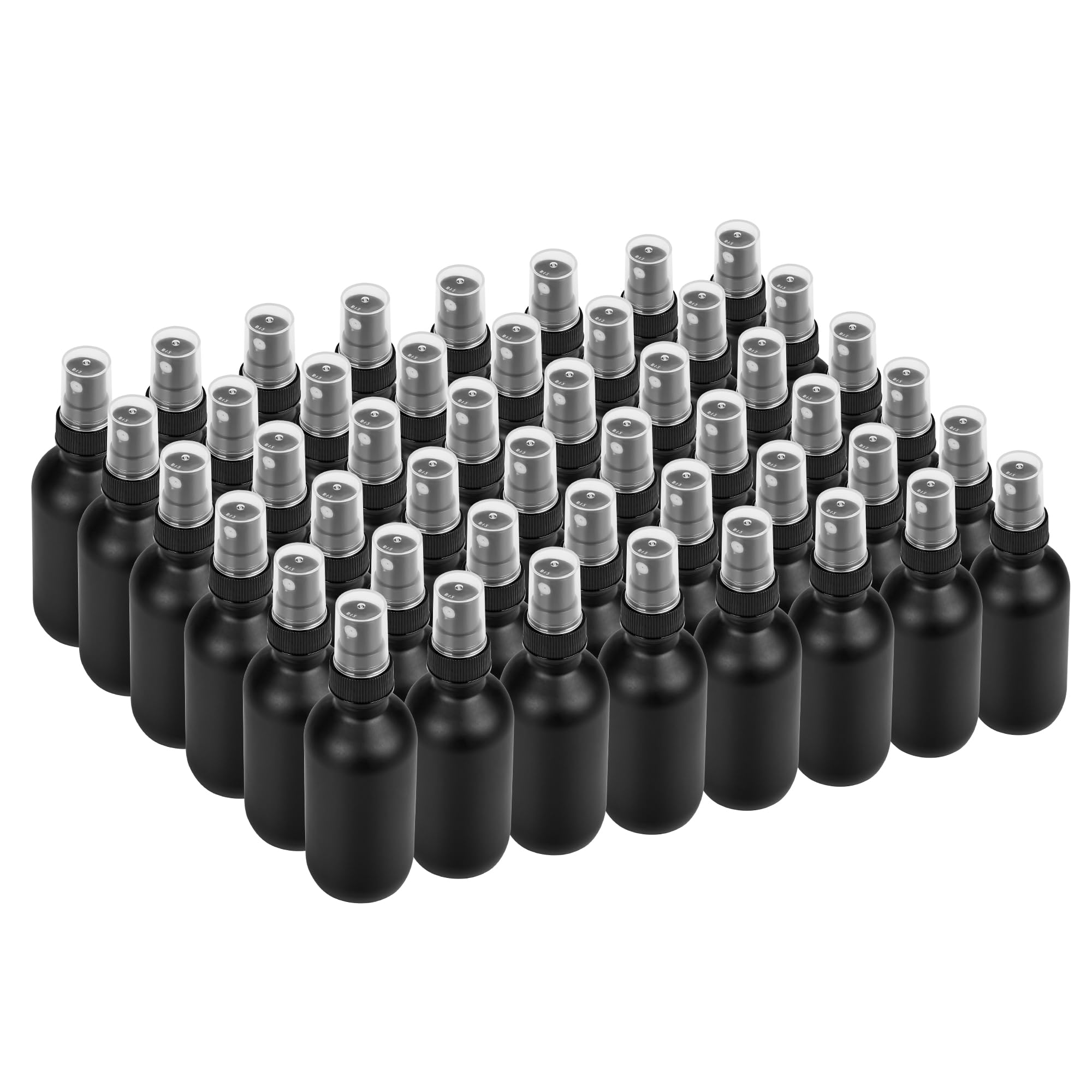 Photo 1 of BILLIONSTARS 48 Pack 2oz Glass Boston Round Bottle with Fine Mist Sprayer - Black Frosted - Essential Oils, Bath, Beauty, Hair & Cleaning - Leakproof Travel Bottles