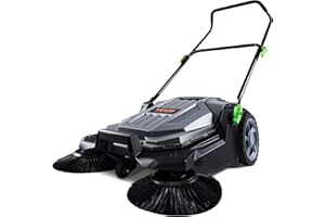 VEVOR Walk-Behind Hand Push Floor Sweeper, 25.6" Sweeping Width Floor Sweeper Manual Non-Electric, 5-Gallon Waste Container, Angle & Height Adjustable Folding Handle for Walkway, Yard, Garage, Patio