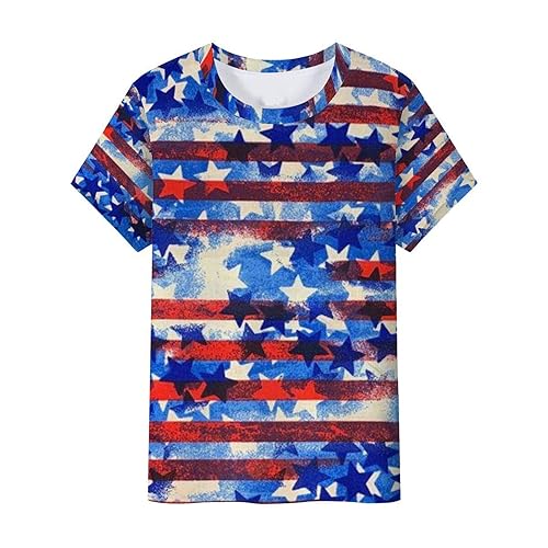 Workout Shirts for Women Casual Womens Casual America Flag Print O