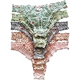 SHENHE Women's 5 Packs Floral Lettuce Trim Bow Low Rise Cute Thong Panties Underwear