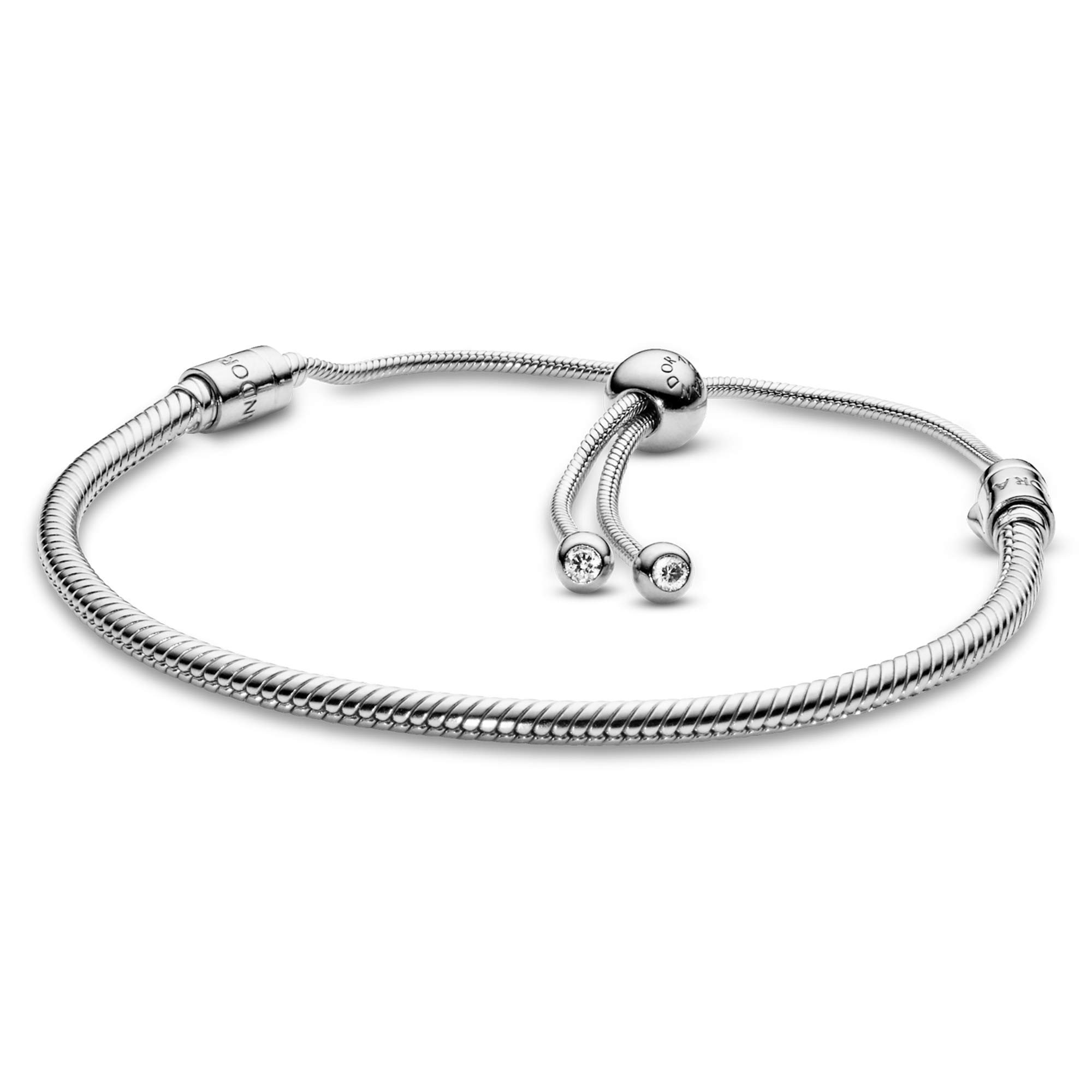 PANDORA Jewelry Moments Slider Snake Chain Charm Cubic Zirconia Bracelet in Sterling Silver, One Size, Sterling Silver, not-applicable