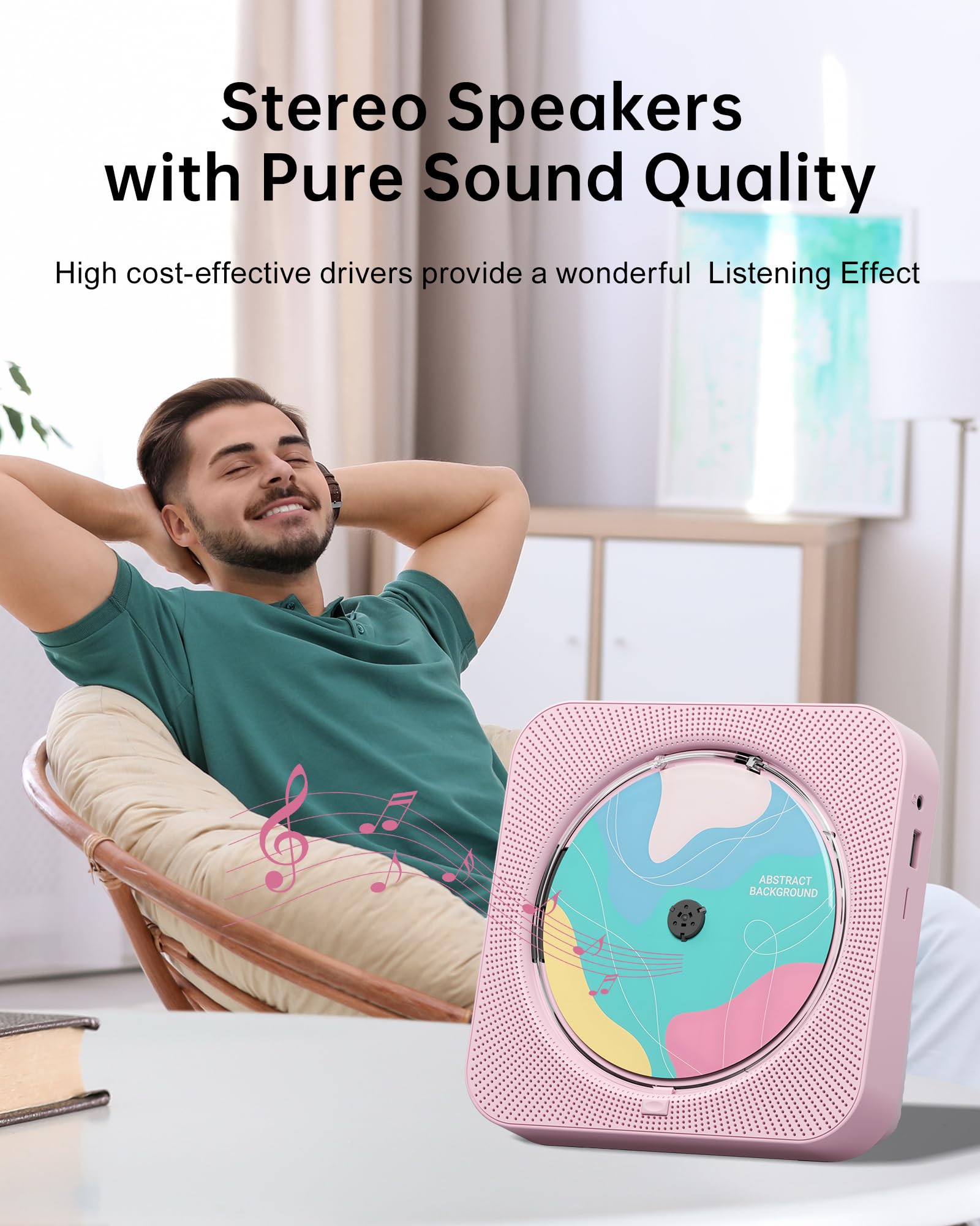 CD Player Portable with Bluetooth 5.1Desktop CD Player with HiFi Sound Speakers,Remote Control,Dust Cover,LED Display,Boombox FM Radio,USB/AUX for Home (Pink)