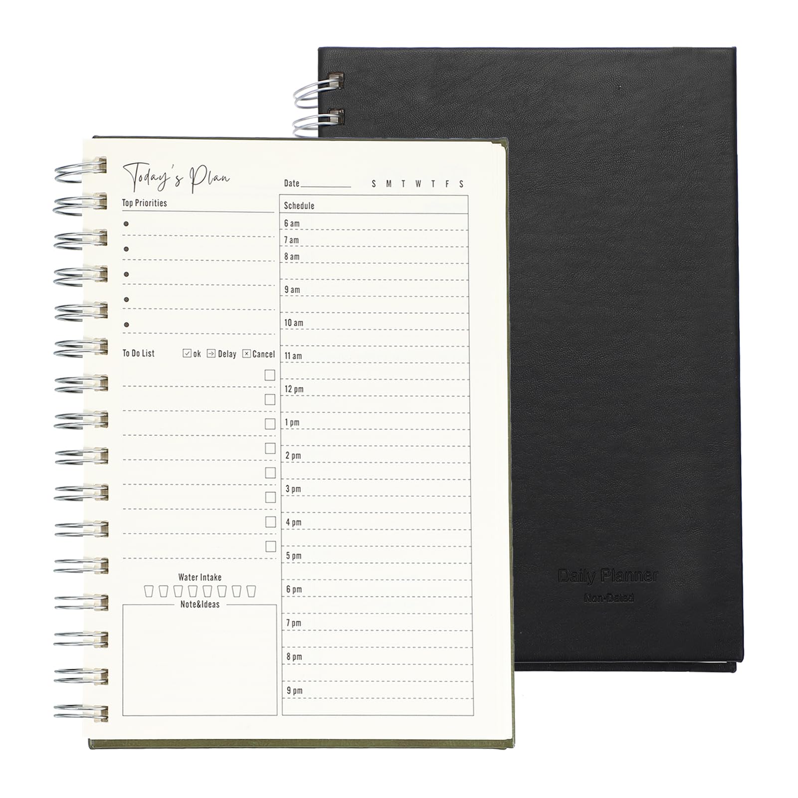 PATIKIL Undated Daily Planner with Hourly Schedule, A5 5.5"x 8.5" To-Do List Hard Cover Spiral Notebook Appointments Planner Notebook to Organize Daily Tasks and Agendas, Black