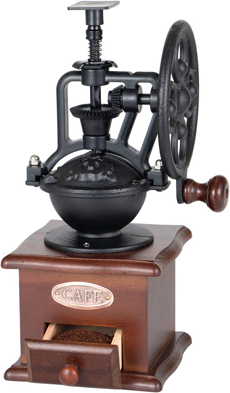 SOPRETY Manual Coffee Grinder Mill Antique Wooden Hand Crank Coffee Mill Coffee Grinder Roller Grain Mill With Grind Settings & Catch Drawer or Home Use and Travel, Vintage