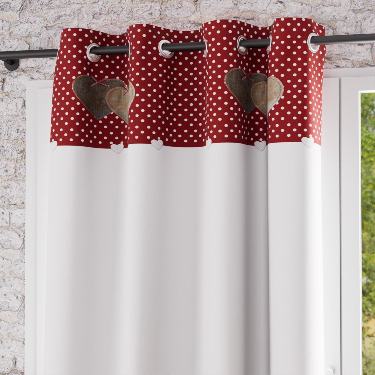 Soleil d'ocre Rideau with Eyelets, Although, Cotton, 130 x 250 cm, Love Red