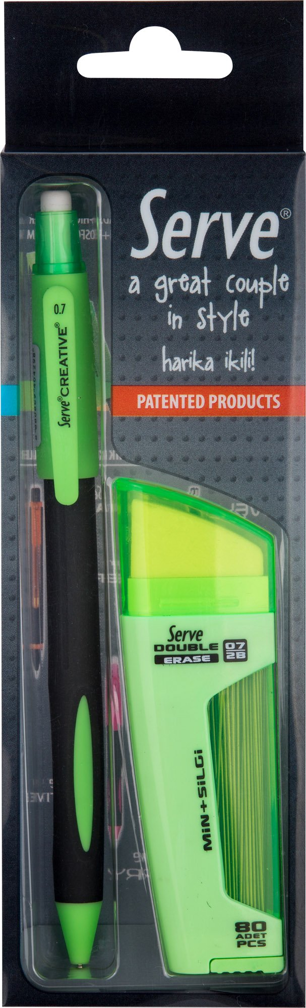 Serve DOUBLE ERASE 0.7 LEAD TUBE & ERASER CREATIVE MECHANICAL PENCIL 0.7, IN PET GIFT PACK (GREEN/APPLE GREEN)