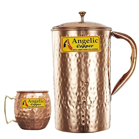 Angelic Copper Handmade Jug with Cup, Brown