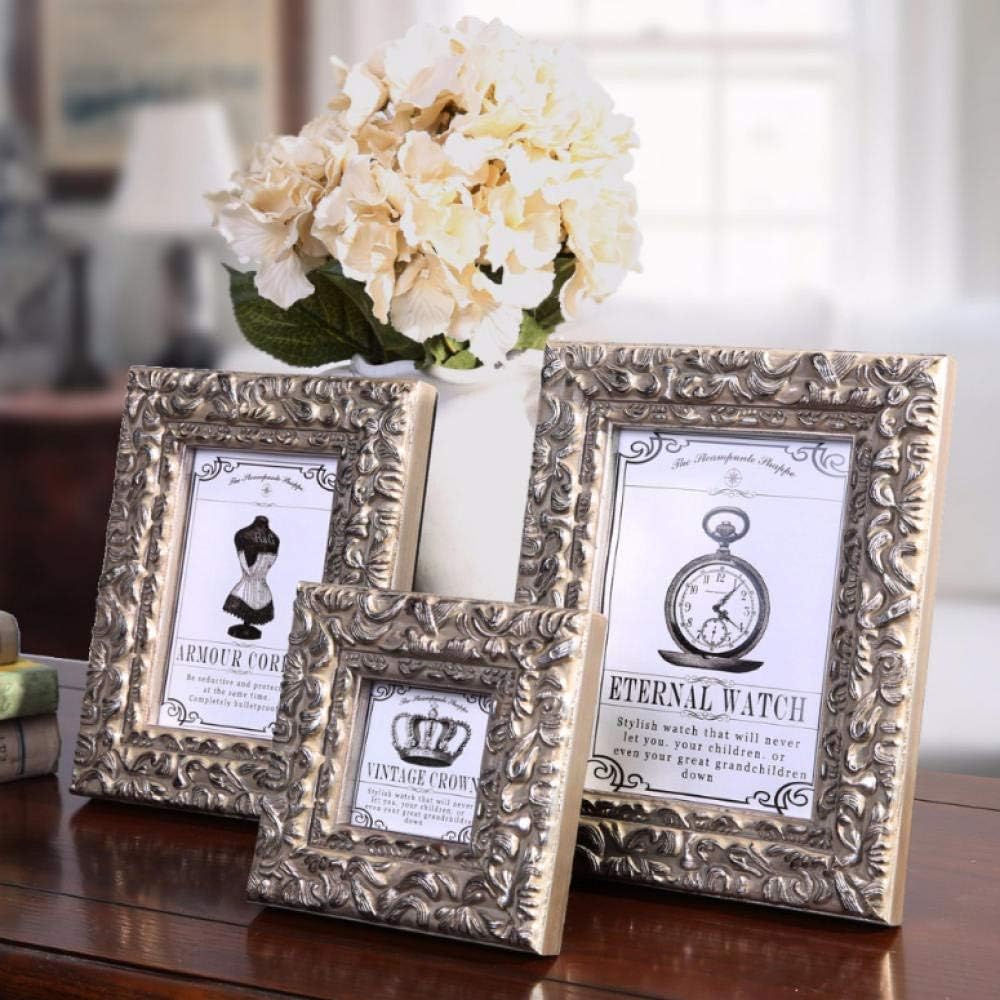 laoga Photo Frame Silver Color Photo Frame Europe Style Picture Frames For Desktop Ornaments 3 Inch Wooden Carved Frame Photo Frame