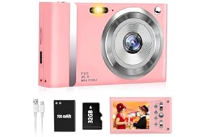 Jazeyeah Digital Camera Pink, FHD 1080P Kids Camera with 32GB Card, Digital Point and Shoot Cameras with 16X Zoom Anti Shake, 48MP 2.8 Inch LCD Screen, Gift for Girls Kids
