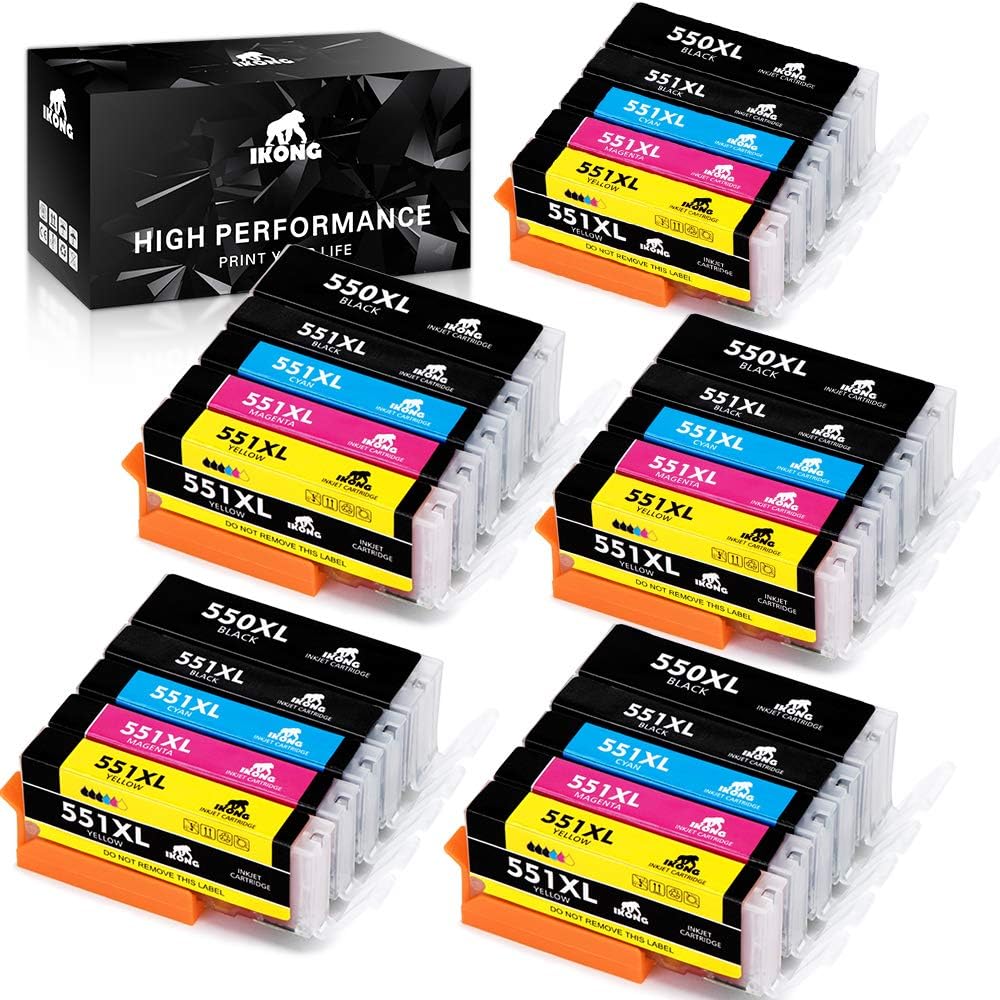IKONG Replacement for Canon PGI-550 CLI-551 XL Ink Cartridges Full Compatible with Canon Pixma iX6850 iP7200 iP7250 MX725 MX920 MX925 MG5400 MG5450 MG5550 MG5650 MG6450 MG6650 MG7500,25 Pack
