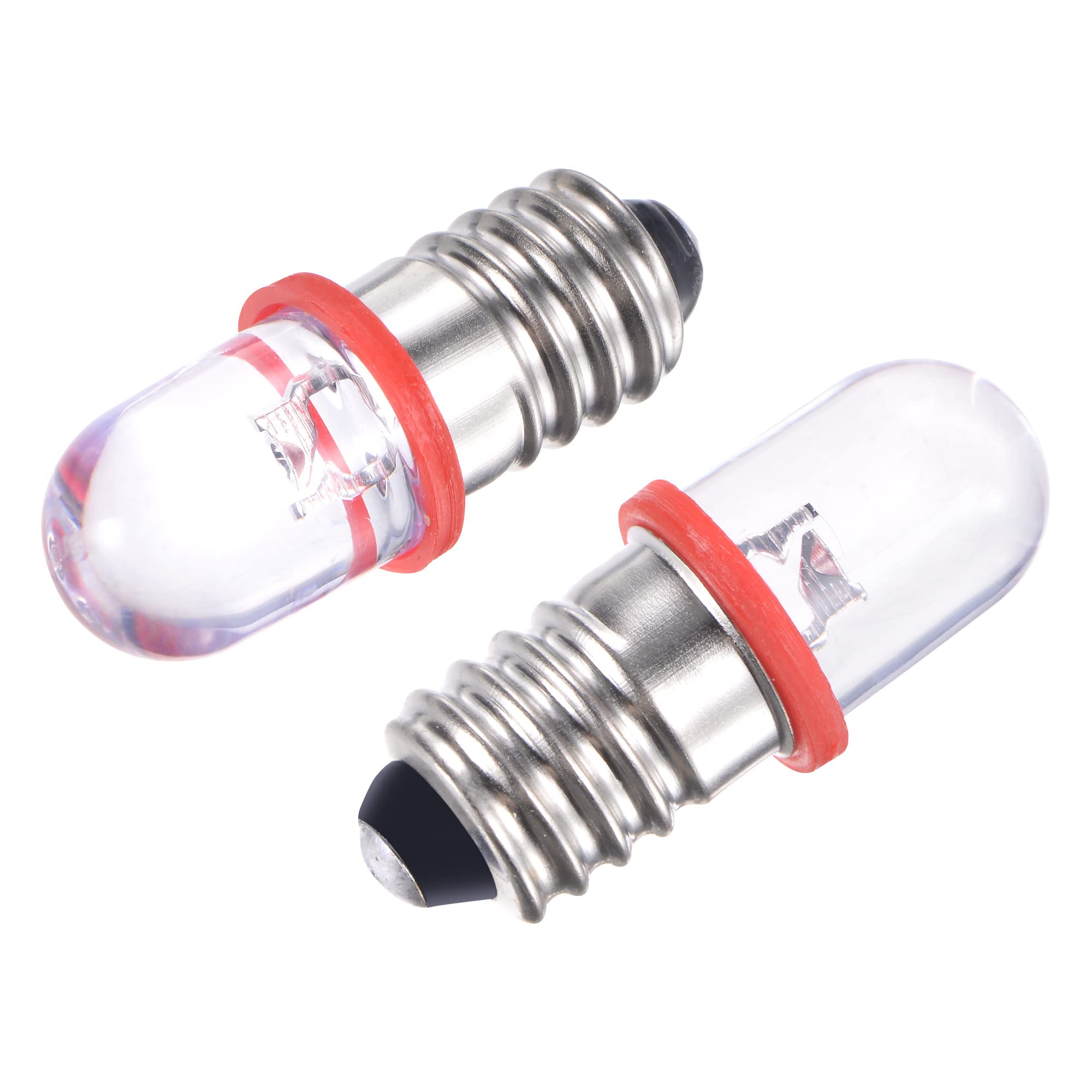 sourcing map E10 Screw Base LED Bulb DC 4.5V 0.25W Round Top Mini Spot Light with Storage Box, Red Pack of 10