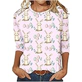 Woffccrd Womens 3/4 Sleeve Happy Easter Shirts Crew Neck Autism Awareness Shirts Graphic Tee Tops