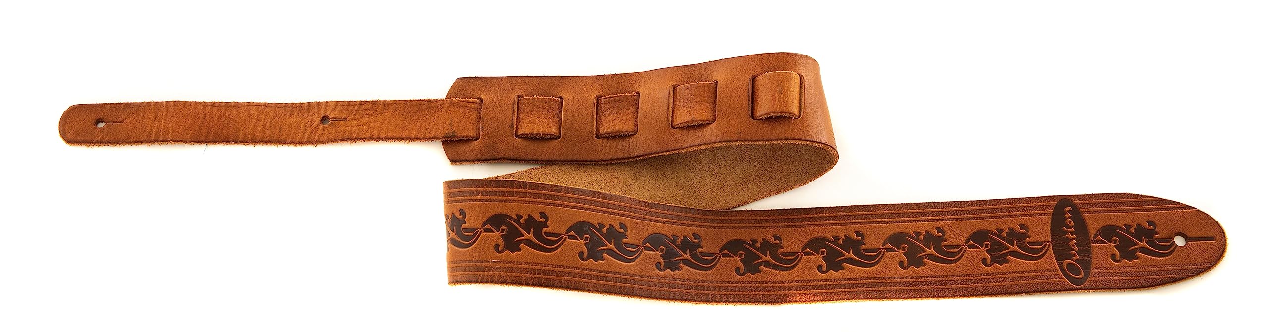 OVATION Guitar Strap Leather Premium - Signature "Leaf" - Wet Sand - Embossed leaf design - Handmade