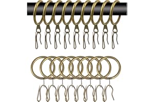 WISION 60 Pcs Metal Curtain Rings & Hooks Set, 30 mm Internal Diameter, Bronze, Curtain Rod Rings with Eyelet