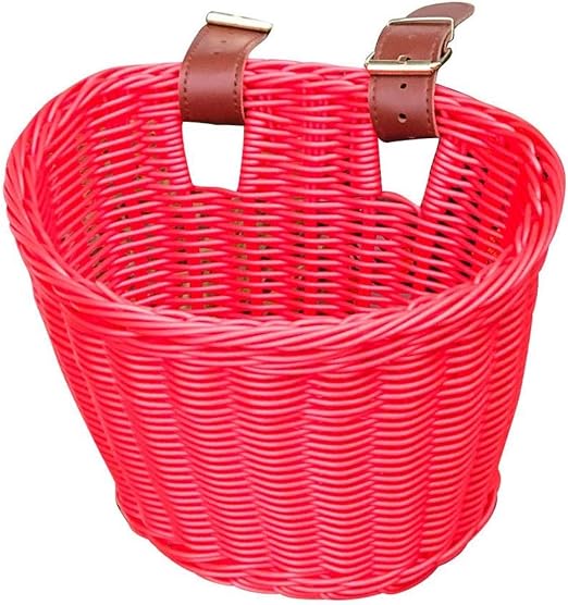 Panier Vélo Enfant Plastique Tressé - Avec Sangles Cuir - Décoratif Et Amovible 21x16x16cm