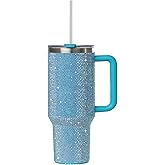Sip+Sea Grenada 40oz Rhinestone-Encrusted Insulated Tumbler - Premium Bling Stainless Steel Water Bottle with Handle, Double Wall Vacuum Technology, Includes Leakproof Lid and Straw