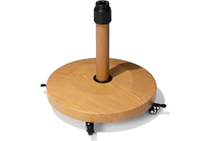 VredHom Patio Umbrella Base with 4 Wheels, 55lbs Round Heavy Duty Concrete Stand for Outdoor Market Umbrella, Wood Grain, Teak