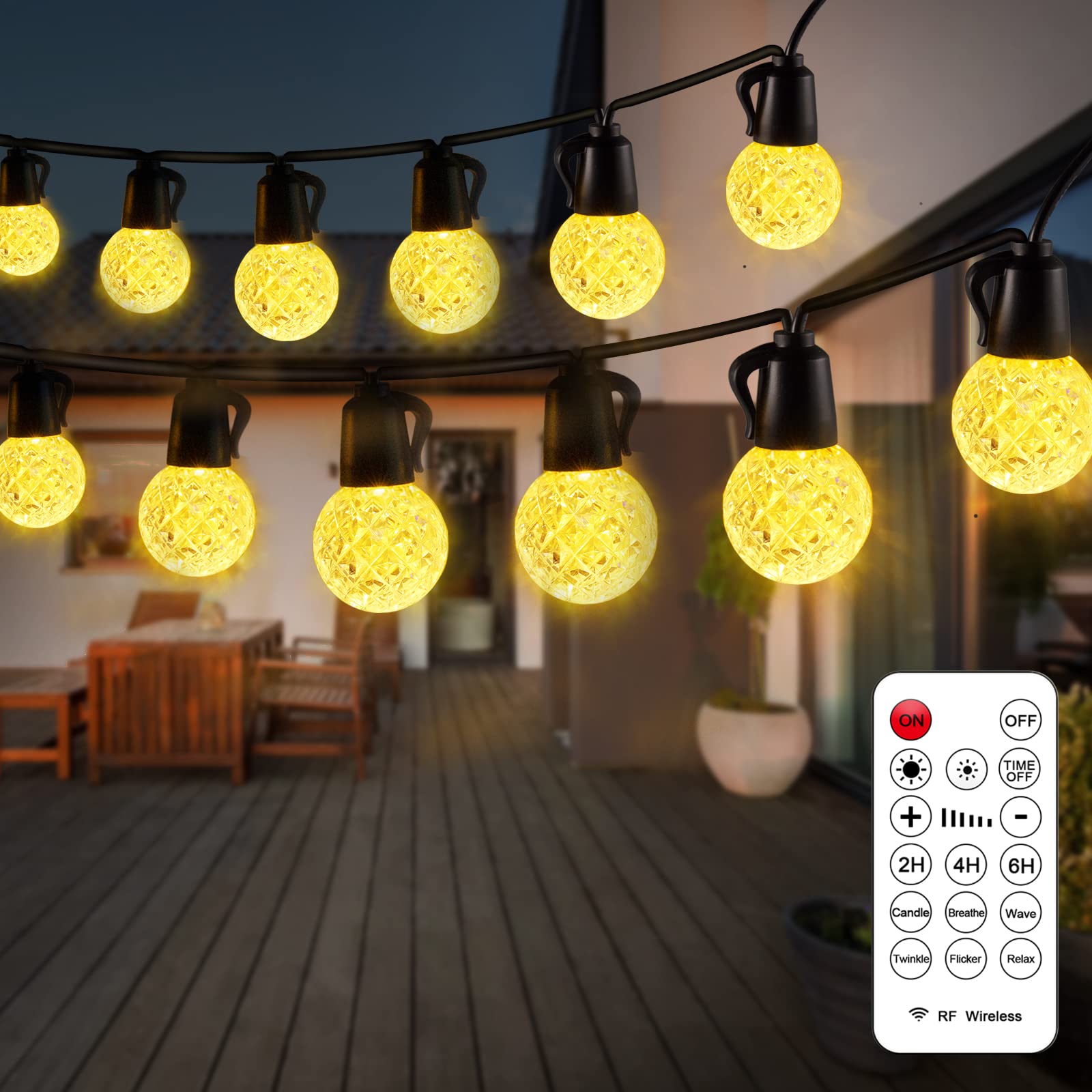 HCYW Festoon Lights Outdoor, Waterproof Garden String Lights (50ft / 15m), Shatterproof 20 G40 LED Outdoor String Lights Mains Powered for Patio, Gazebo, Pergola (2700k Warm White)