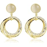 JeanBeau Gold hoop Drop Dangle Earrings for Women Statement Matte Brass Textured Surface Oval Circle Dangling Holiday Fashion Prom Jewelry Gift