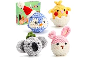 FXHMHMJ Crochet Kit for Beginners, 6pcs Coasters in a Plant Pot Crochet Start Kit, Complete Beginner Crochet for Beginners and Adults, Crochet Knitting Kit, Home Essentials, 4 Different Animal Crochet Kit
