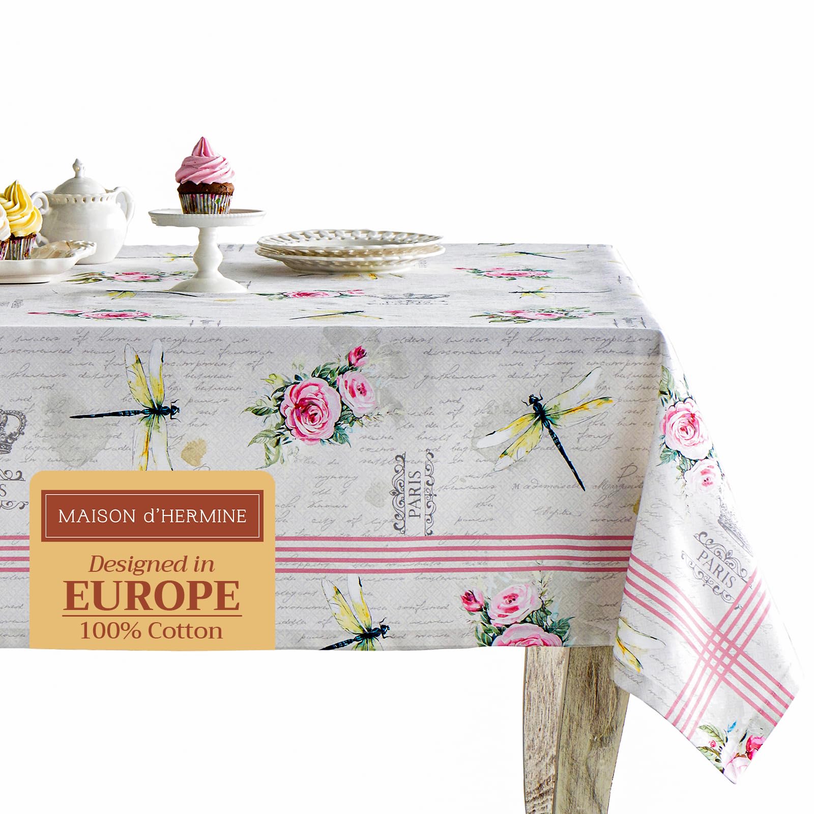 Maison d' Hermine Table Cloth Rectangle Table 100% Cotton 180 cm x 140 cm Tablecloth Reusable Everyday Use for Dining Farmhouse Home Party Festive (Champ De Mars) — image 1
