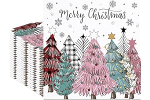 Fitumiw 80Pcs Merry Christmas Paper Napkins Christmas Trees Disposable Napkins Santa Xmas Trees Printed Decorative Napkins for Baby Shower Birthday Party Supplies Table Decor