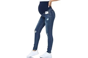 POSHGLAM Women's Maternity Jeans Over Belly Skinny Denim Jeggings Comfy Stretch Pregnancy Pants