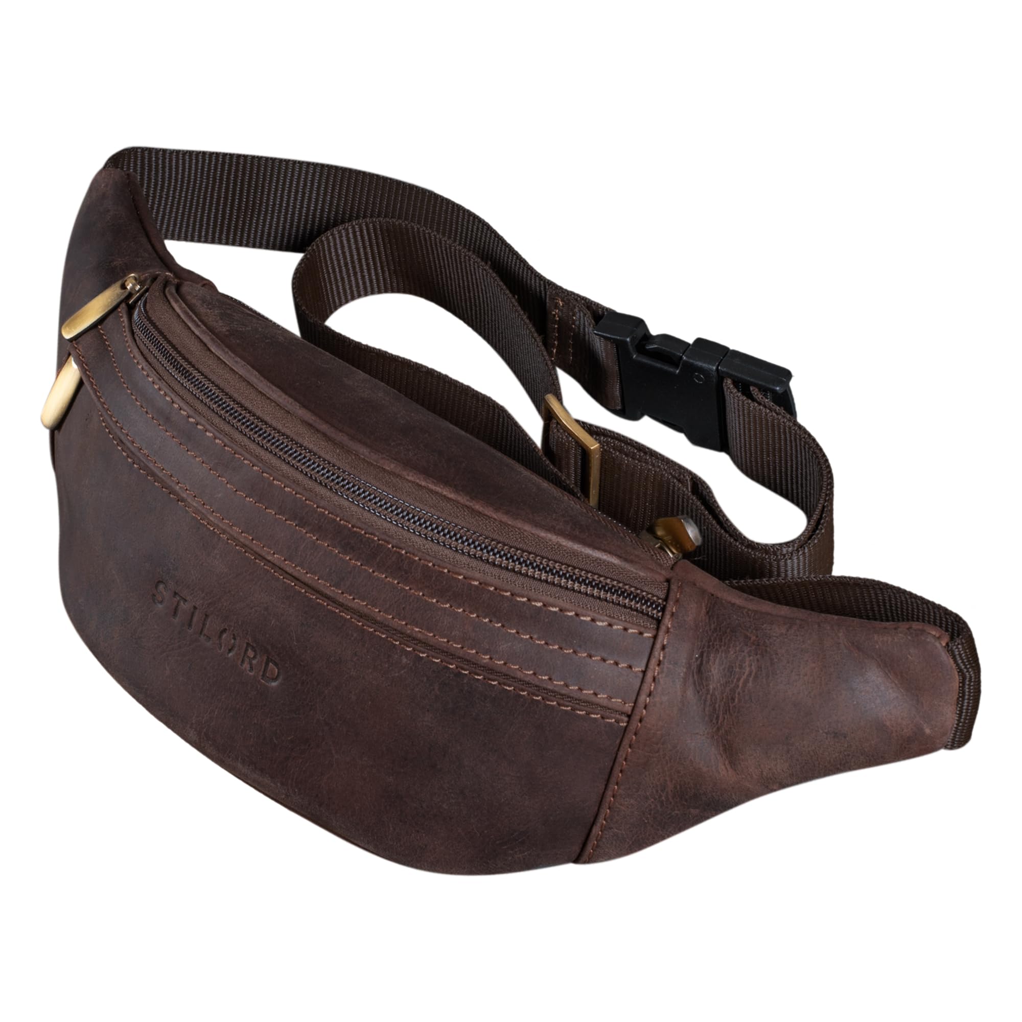 STILORD "Lormeva" Leather Waist Belt Bag Vintage Bum Bag for Men and Women Genuine Leather Belt Pouch for Dog Walking Running Pack Festival Bag Colour:Granada - Brown