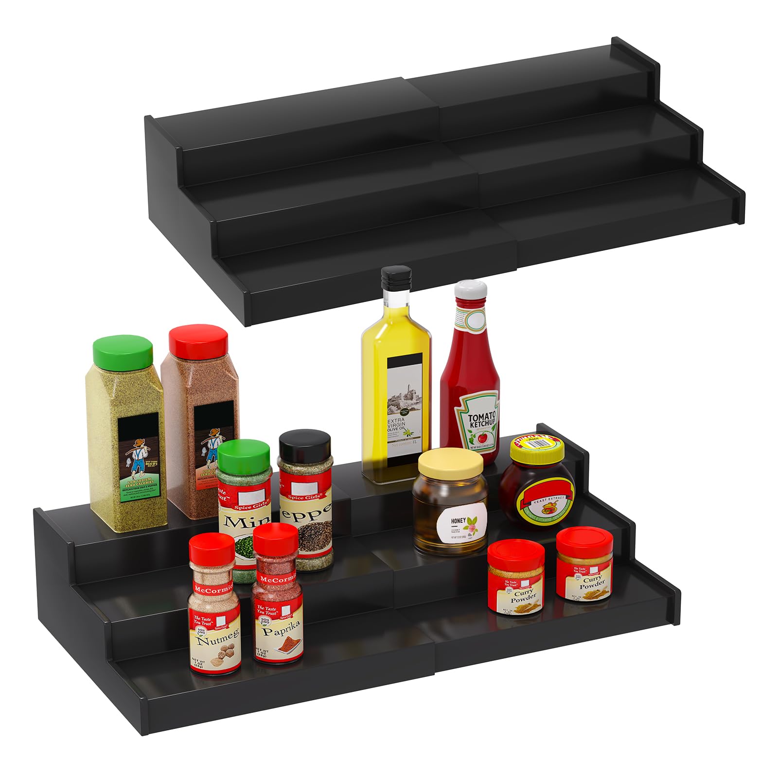 Photo 1 of Lenwi Spice Rack Organizer for Cabinet 2Pack, 3 Tier Expandable Bamboo Spice Storage, Great for Kitchen Cabinet, Cupboard,Pantry and More(Black)